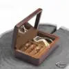Black walnut solid wood jewellery organiser with velvet interior and mirror lid by ECHELYON