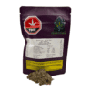 Headstone Cannabis Blackberry Cherry 3.5g container displaying frosty, purple-hued craft indica buds grown non-irradiated in Alberta.
