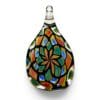 Teardrop Mandala Glass Pendant with orange, teal, blue, green, yellow, and black mandala-style colourwork.