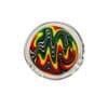 Rasta Wig Wag Glass Pendant with red, yellow, green, black, and white linework encased in clear glass.