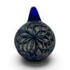 Blue Ornamental Smudge Cap Pendant with cobalt blue loop, smoky glass body, and raised mandala-style design.