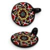 Black Opal Mandala Glass Pendant shown from top and side angles with layered mosaic-style colourwork.