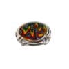 Low angle view of Rasta Wig Wag Glass Pendant with clear glass body and colourful layered linework design.