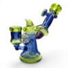 Rear angle of Huffy Crushed Opal Mini Banger Dab Rig with encased opal marble