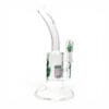 Medicali Honeycomb Dish Dab Rig rear angle with clear glass chamber, green Medicali logo, and upright concentrate design.