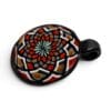 Angled detail view of Black Opal Mandala Glass Pendant with black glass loop and colourful ornamental pattern.