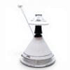 Rear view of the handcrafted JAG Art Deco Pro Cane borosilicate glass dab rig with white cone base and clear glass neck.