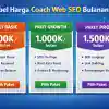 Infografis daftar harga paket layanan Coach Web SEO Bulanan dari SBGBALI untuk optimasi website bisnis.