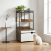 Modern white 2-in-1 cat furniture and smart litter box cabinet in a minimalist living room — Petsy luxury pet living