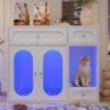 Hidden Litter Box Enclosure | LED Furniture Cabinet with Storage Drawers & Acrylic Doors