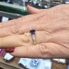 Elegant sapphire and diamond ring on a woman's hand at Weldons Jewellers.