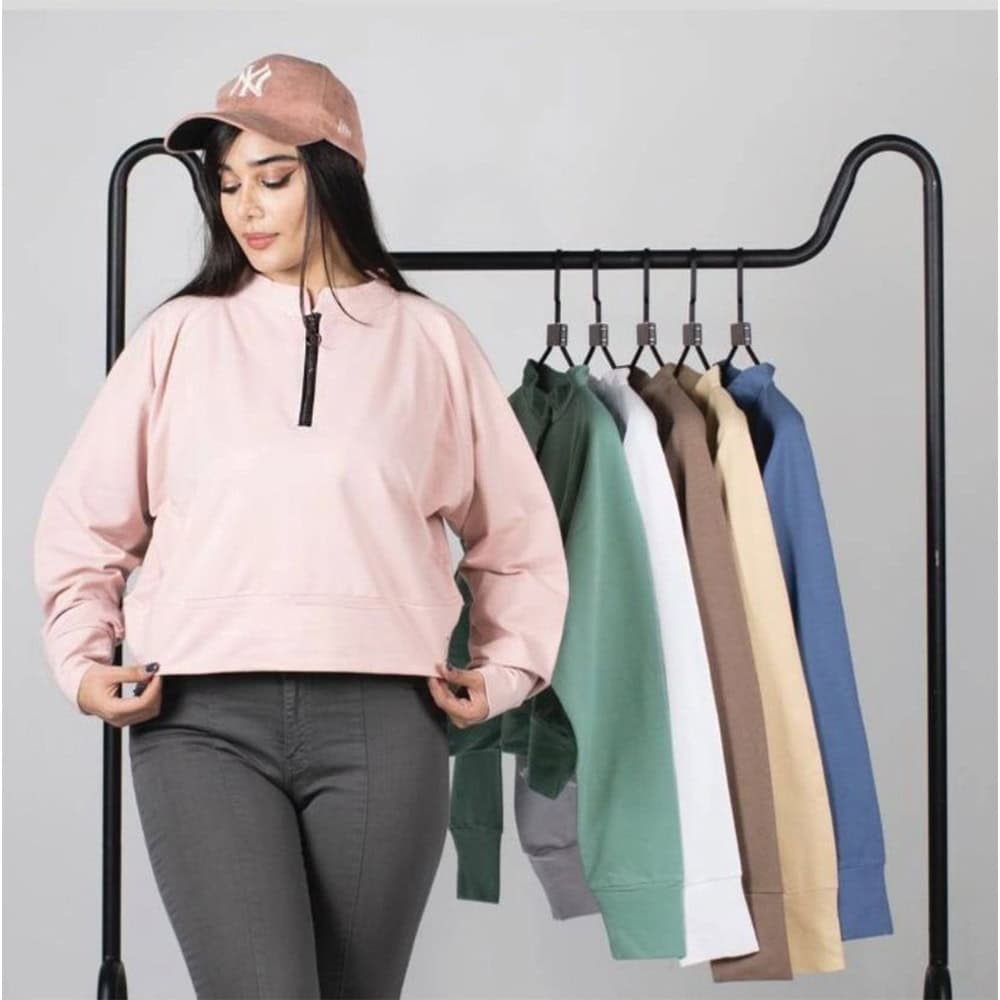 کراپ سویشرت زنانه مدل نیم زیپ - 1
