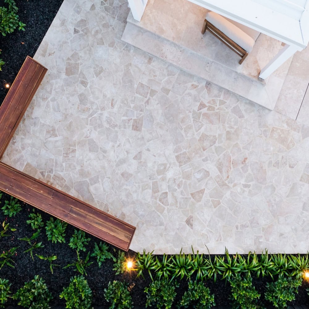 Classic travertine crazy paving from from Aussietecture natural stone supplier