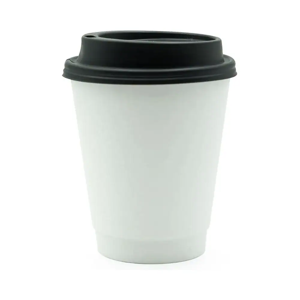 Vaso de Cartón con Tapa 8 Onzas blanco con tapa negra