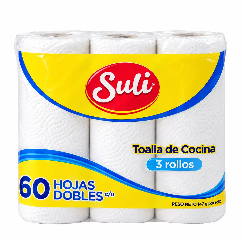 Papel Mayordomo Suli, 60 Hojas Dobles - Paquete de 3 Rollos