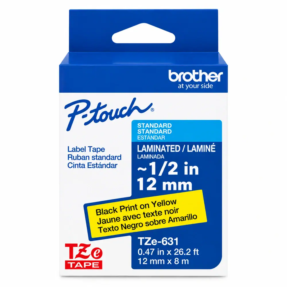 Cinta Brother P-Touch TZe-631 Negro sobre Amarillo 12 MM
