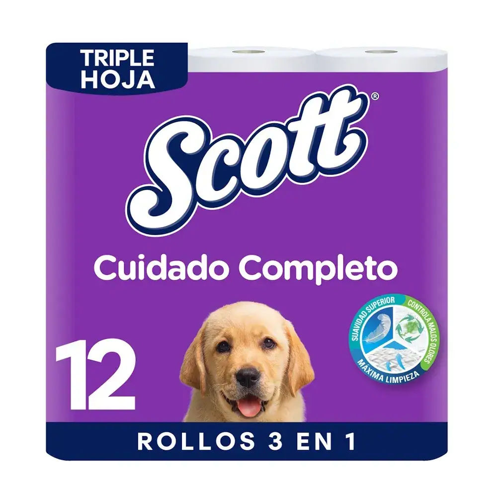Papel Higiénico Scott Cuidado Completo Triple Hoja 12 Rollos