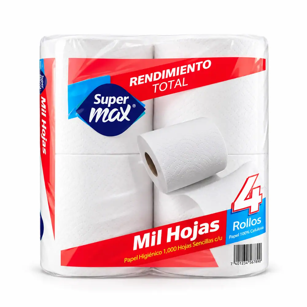 Papel higiénico Supermax 1000 hojas 4 rollos