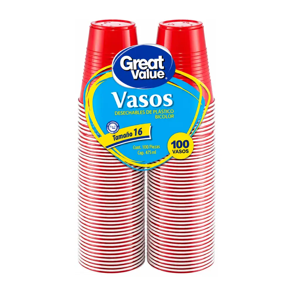 Vaso Great Value Bicolor N16 100 unidades