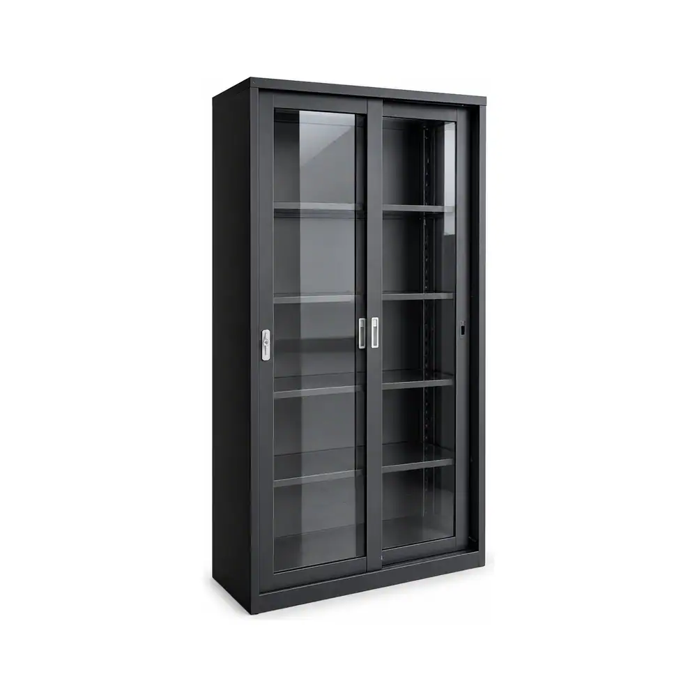 Estantería con puertas de vidrio 180 x 88 x 40 cm negra
