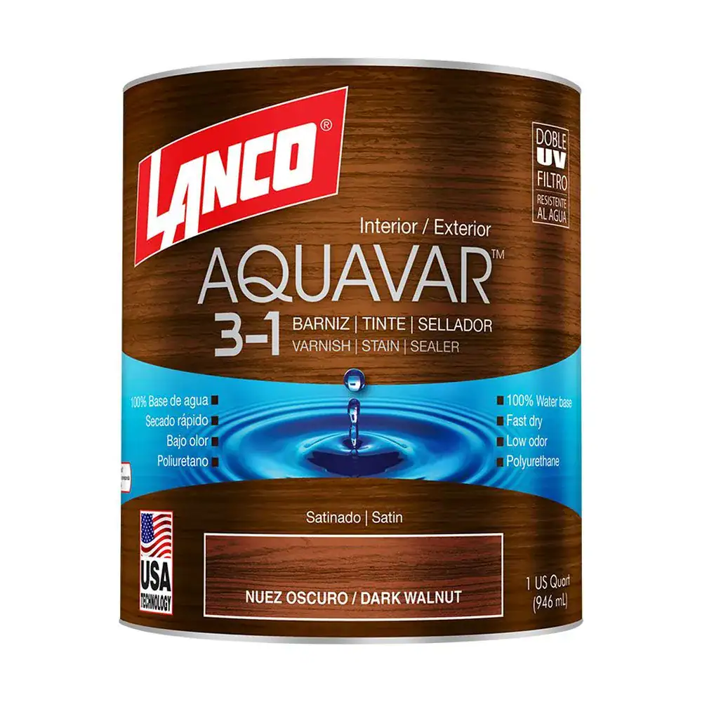Barniz Lanco Aquavar 3 en 1 Nuez Oscuro Satinado 946 ml