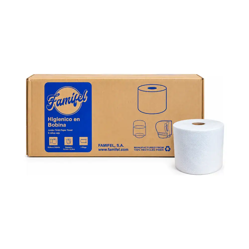 Papel Toalla FAMIFEL Jumbo Caja de 6 Rollos de 245 Metros