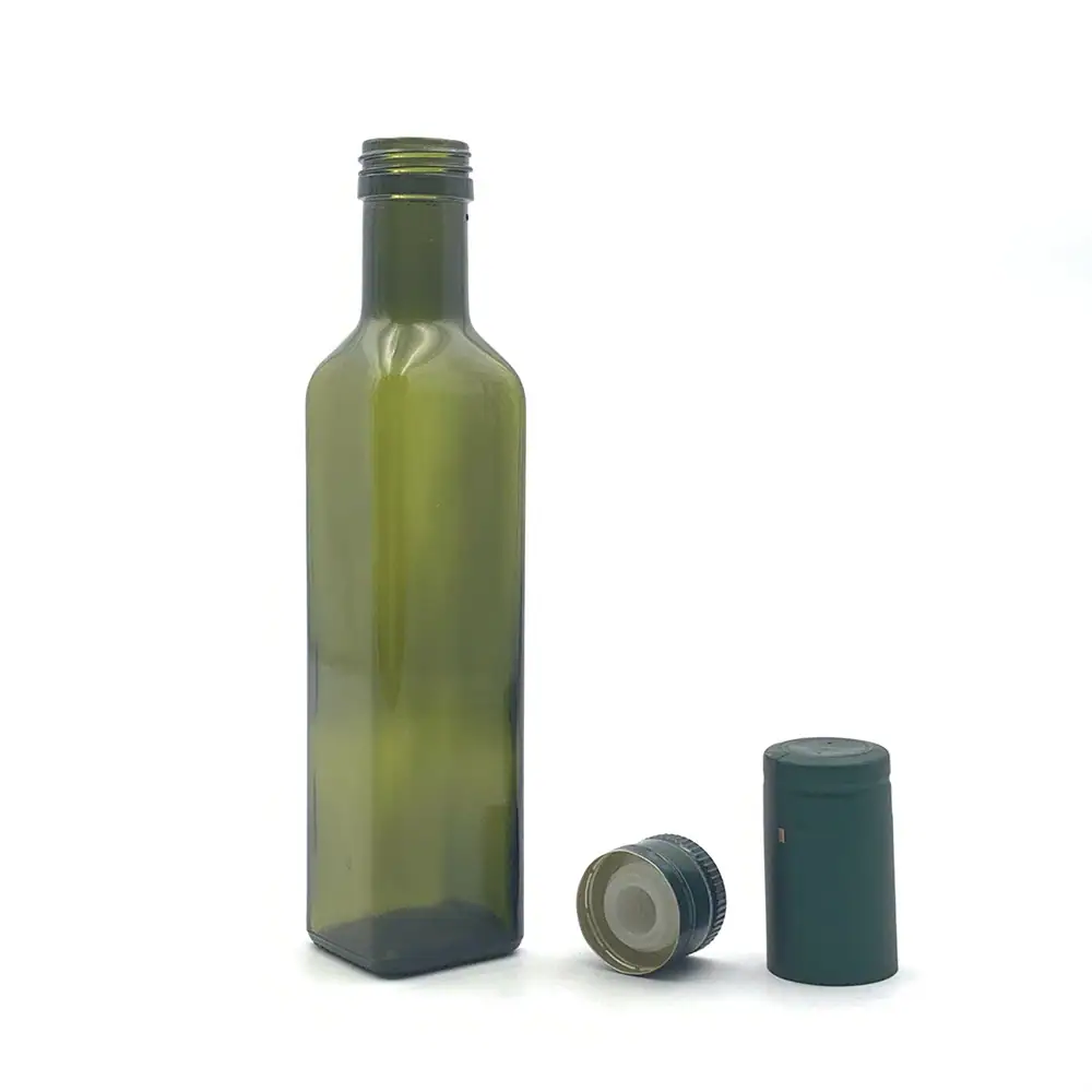 250ml Green Glass Olive Oil Bottle | Buy Quadra Bottles In Bulk 2 250ml Dark Green Glass Olive Oil Bottle