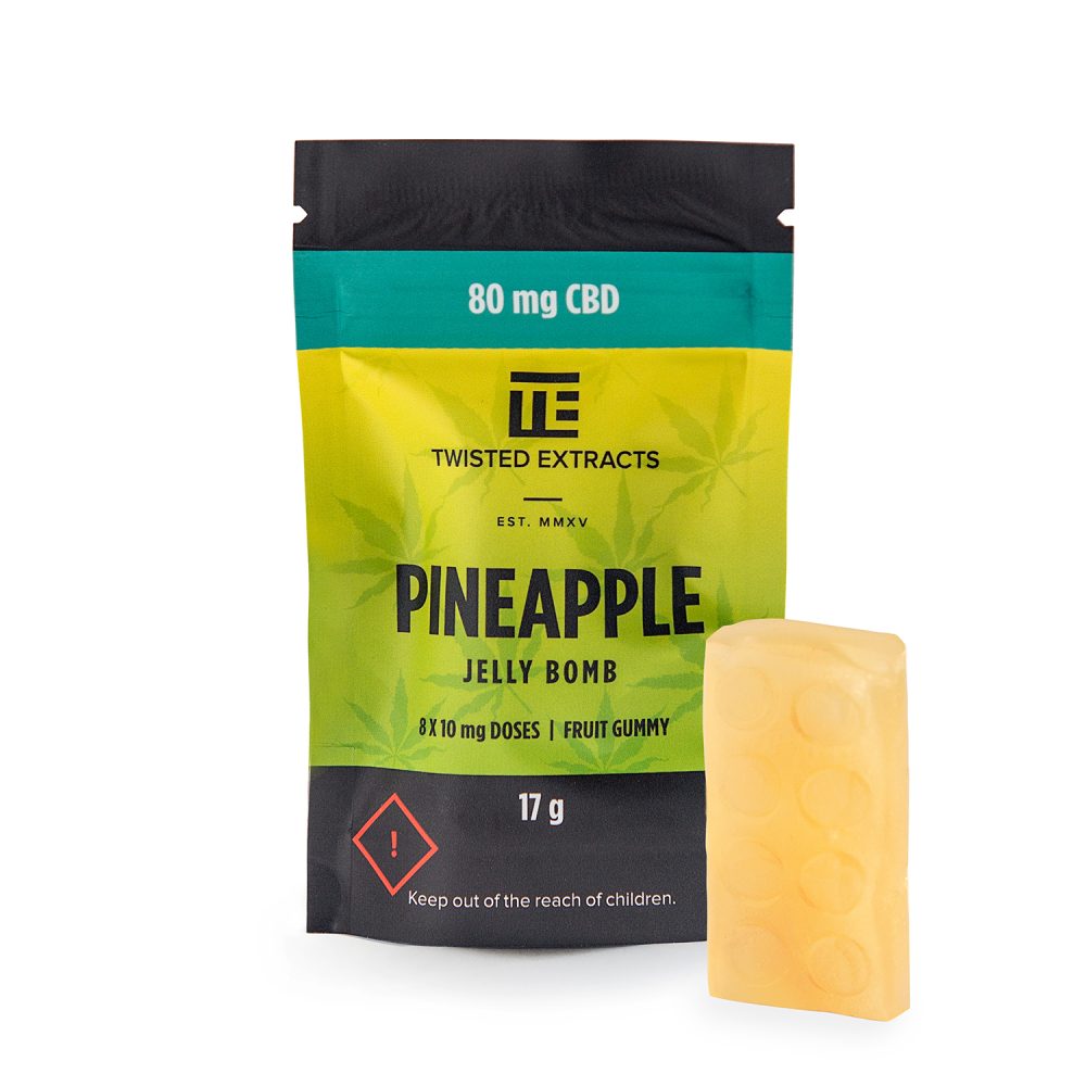Twisted Extracts Pineapple CBD Jelly Bomb packaging for adults 21+ in Canada