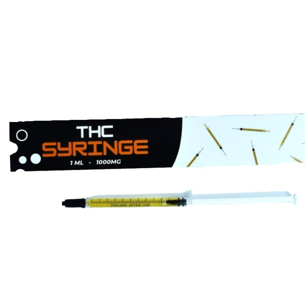 THC distillate syringe 1ml with measured applicator and clear cannabis oil for adult use in Canada