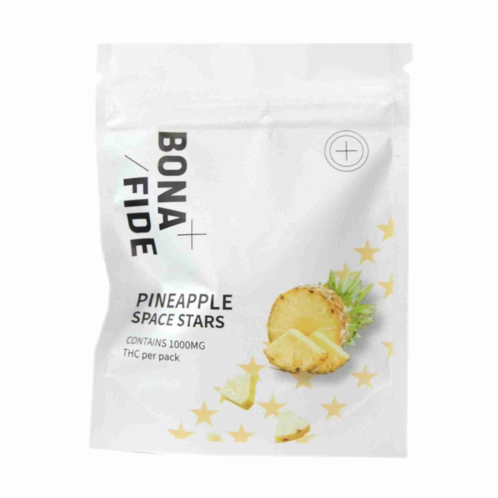 Bonafide 1000mg Pineapple Space Stars sativa gummies in packaged edible format for adult use