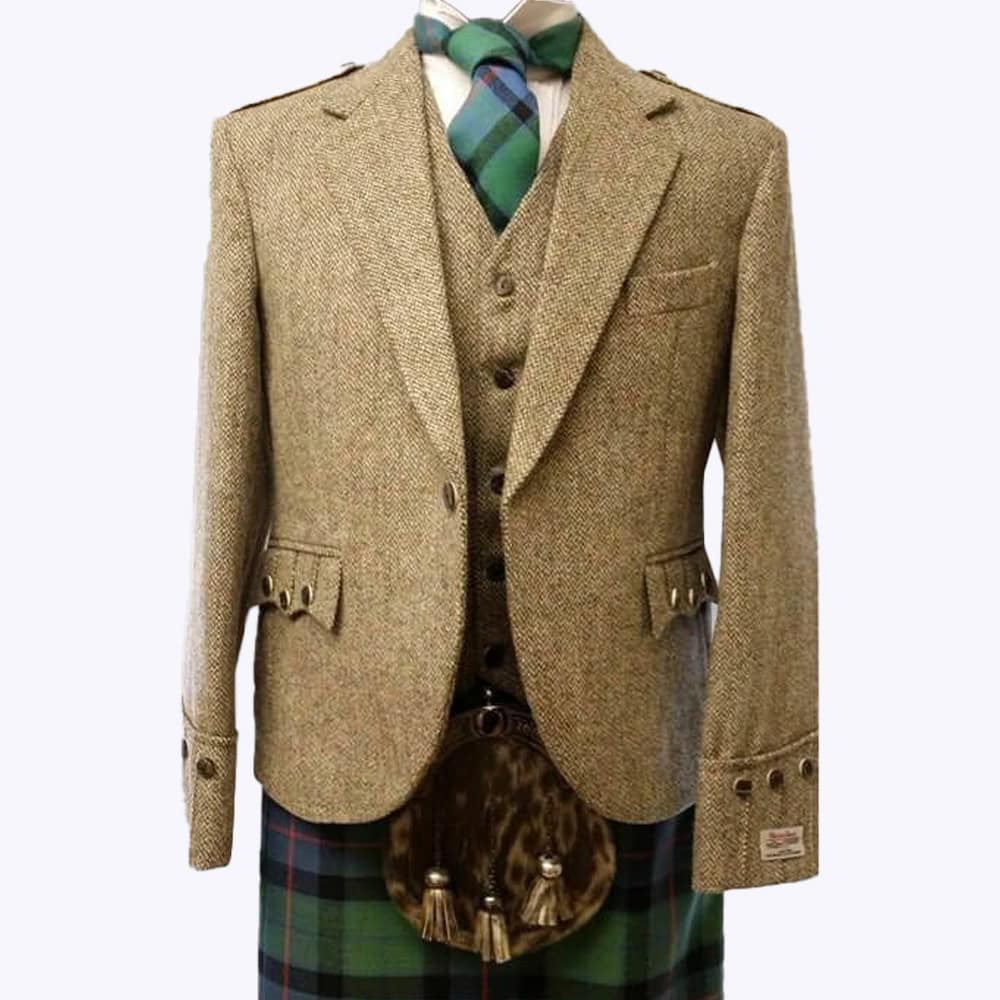 tweed kilt jacket vest brown herringbone made to measure 1.jpg