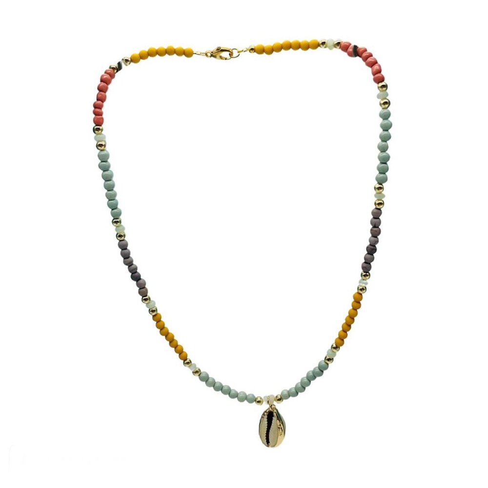 Boho Perlenkette Ibiza mit Muschelanhänger gold handgemacht Berlin LIUSH