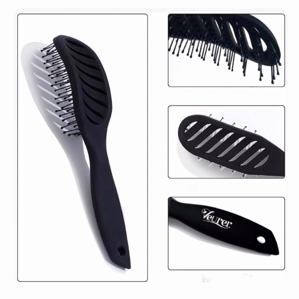 برس قایقی مشکی VEURER برس قایقی، Hair Brush قایقی، برس منحنی، برس حرفهای مو، شانه مو، Hair Comb، Paddle Brush، منحنی مو