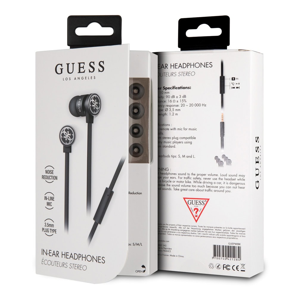 Стерео слушалки Guess HD, микрофон, управление на звука, 3.5 mm, In-ear, черни - 2
