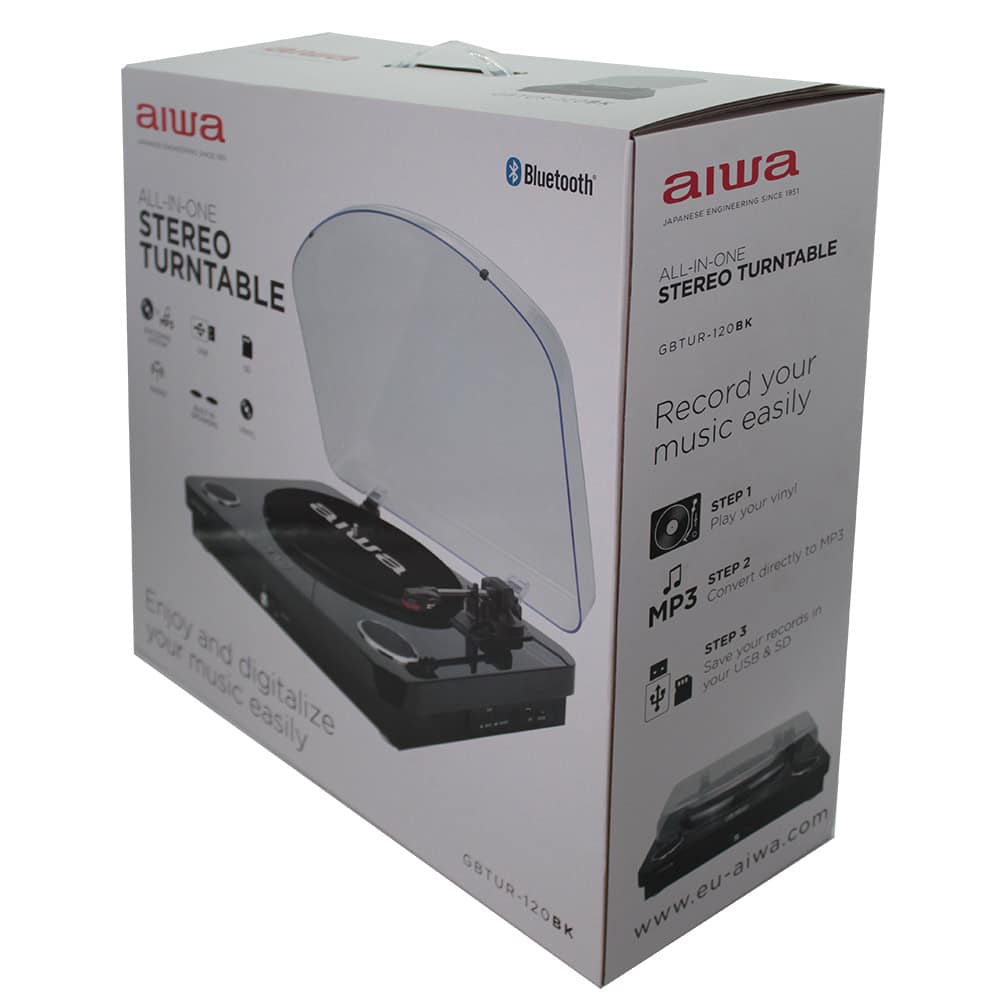 Грамофон Aiwa GBTUR-120BK, Стерео високоговорители, Bluetooth, FM Радио, USB, SD карта, RCA, Черен Пиано Лак - 5