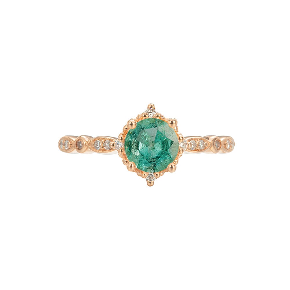 Vintage Natural Emerald Engagement Ring - Majestica