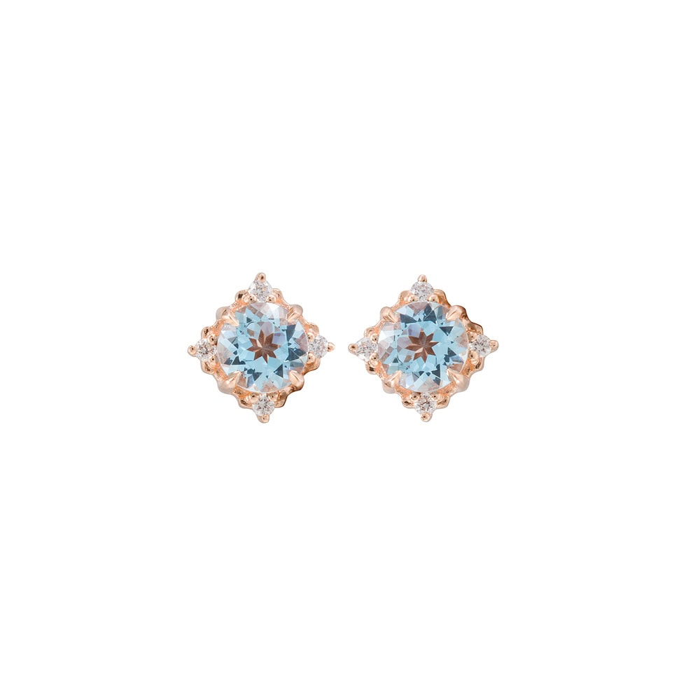 Diamond Aquamarine Stud Earrings - Sienna