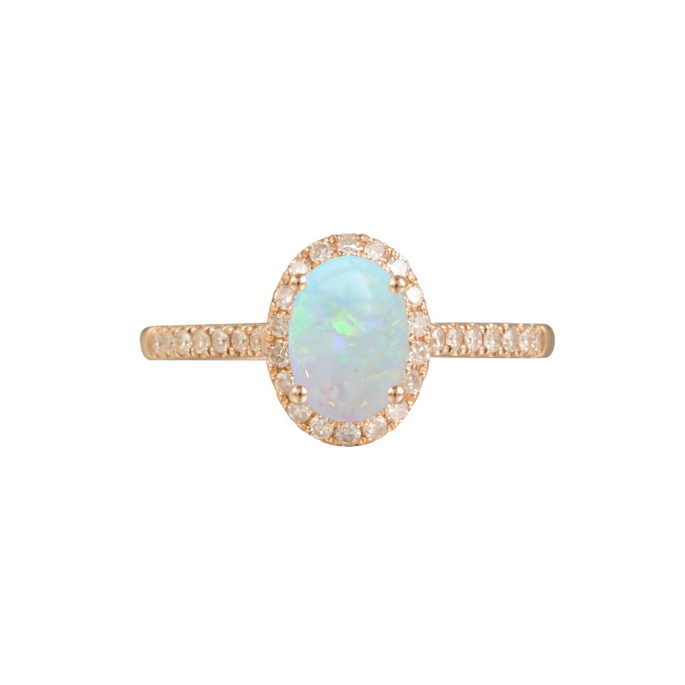 Oval Opal Halo Ring - Ellie