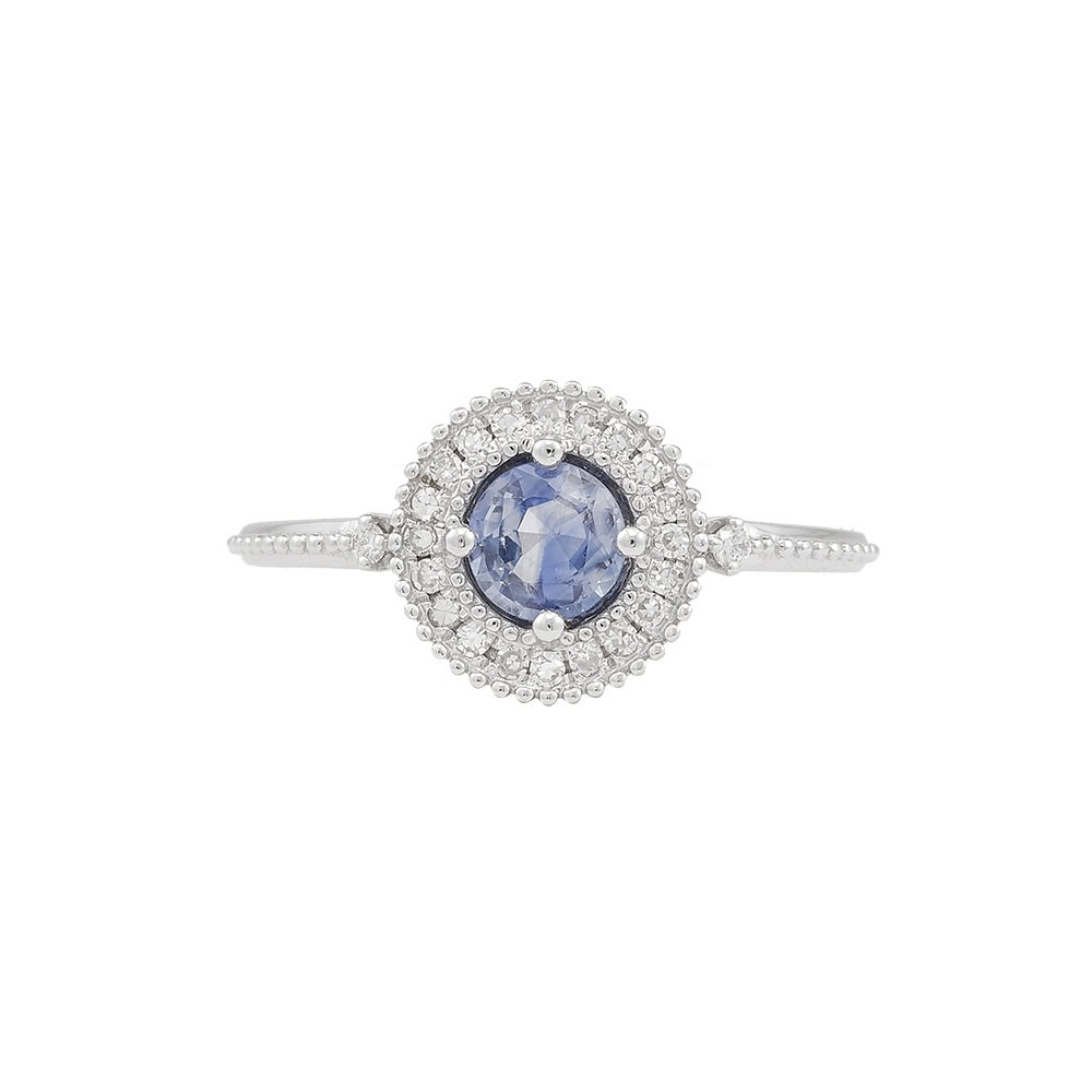 Halo Blue Sapphire Ring - Genevieve