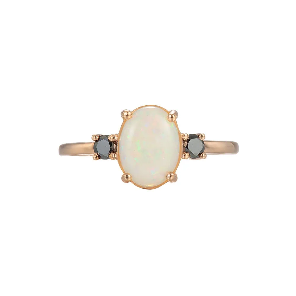 Australian Opal Black Diamond Ring - Fiorella