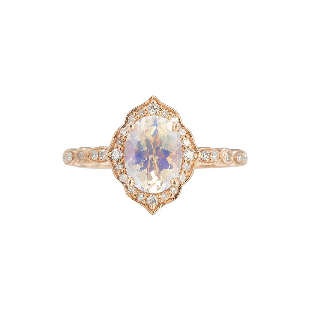 Oval Blue Moonstone Engagement Ring - Philippa