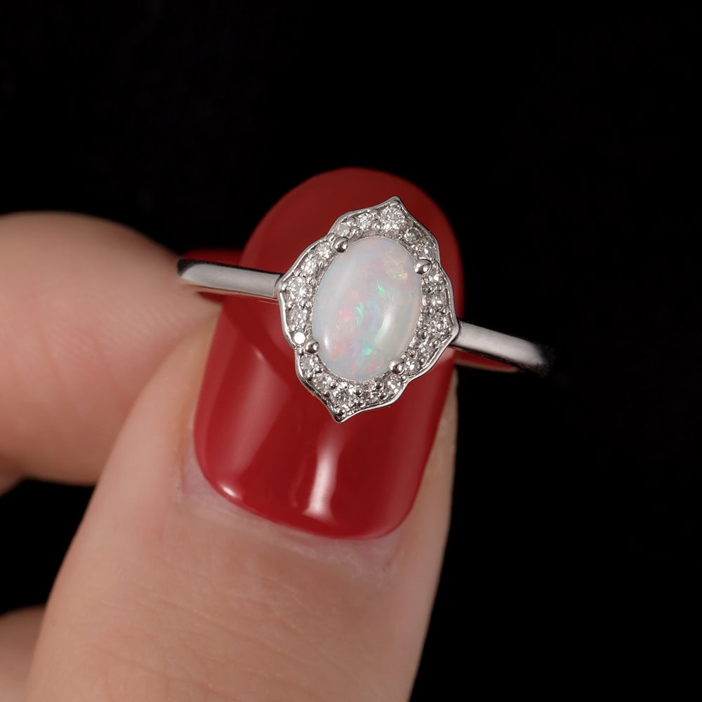 Mini Floral Opal Engagement Ring - Celestine - Image 4