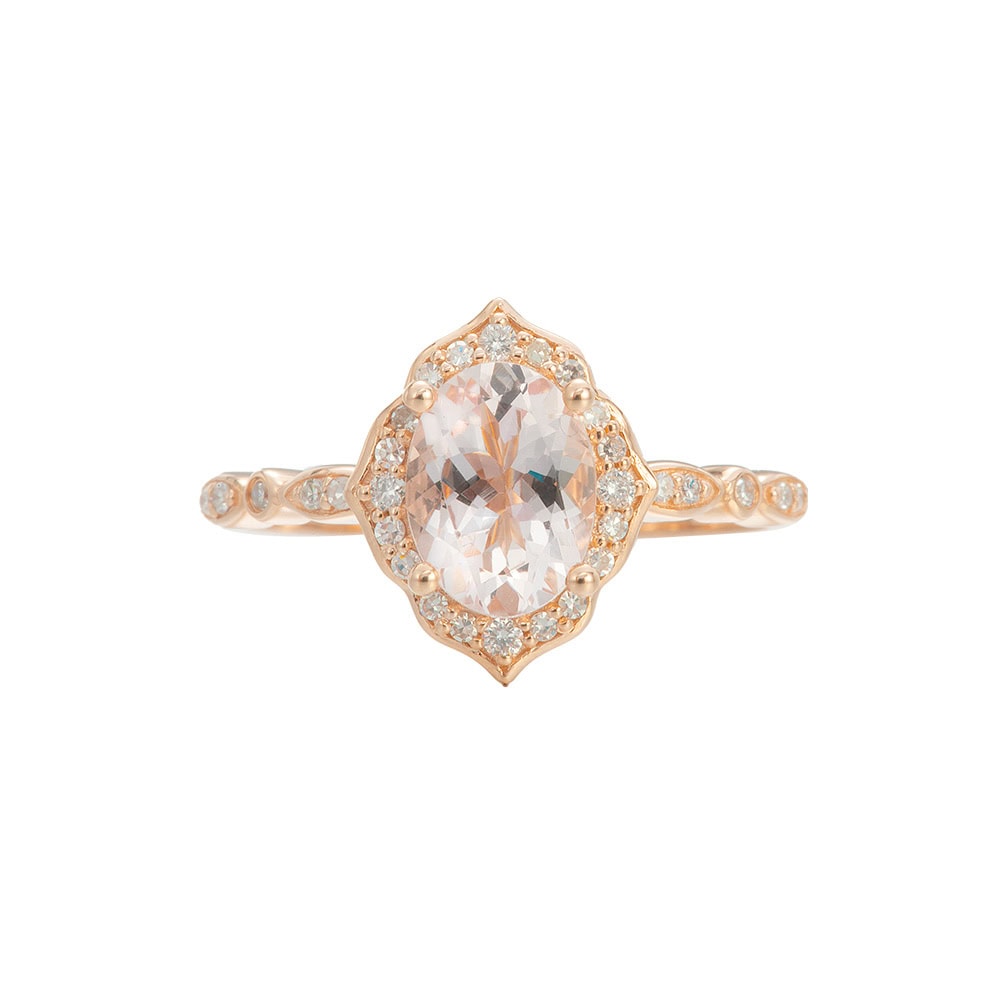 Oval Floral Vintage Morganite Ring - Bonnie