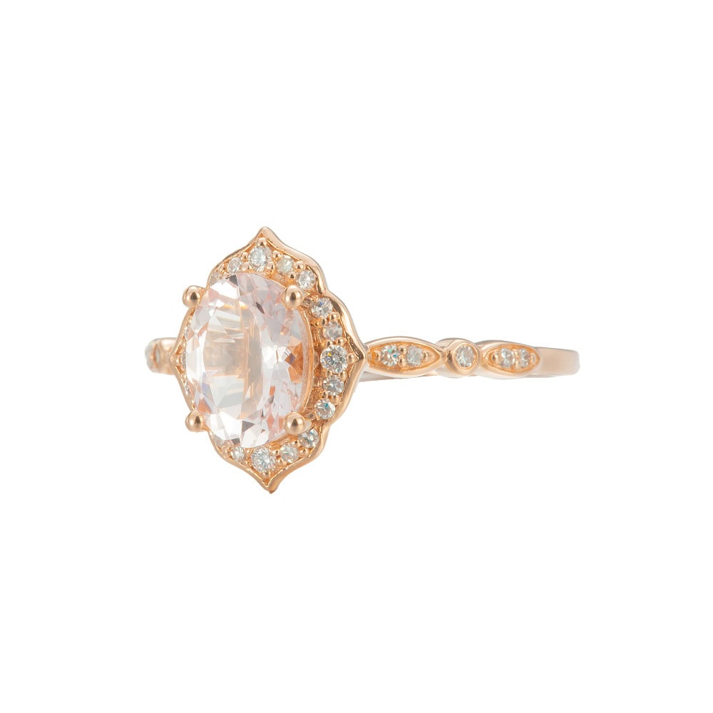 Oval Floral Vintage Morganite Ring - Bonnie - Image 2