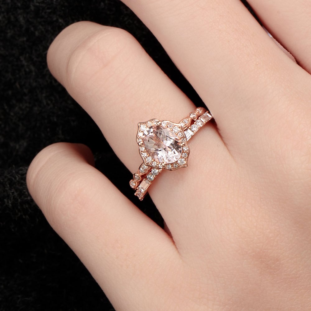 Oval Floral Vintage Morganite Ring - Bonnie - Image 5
