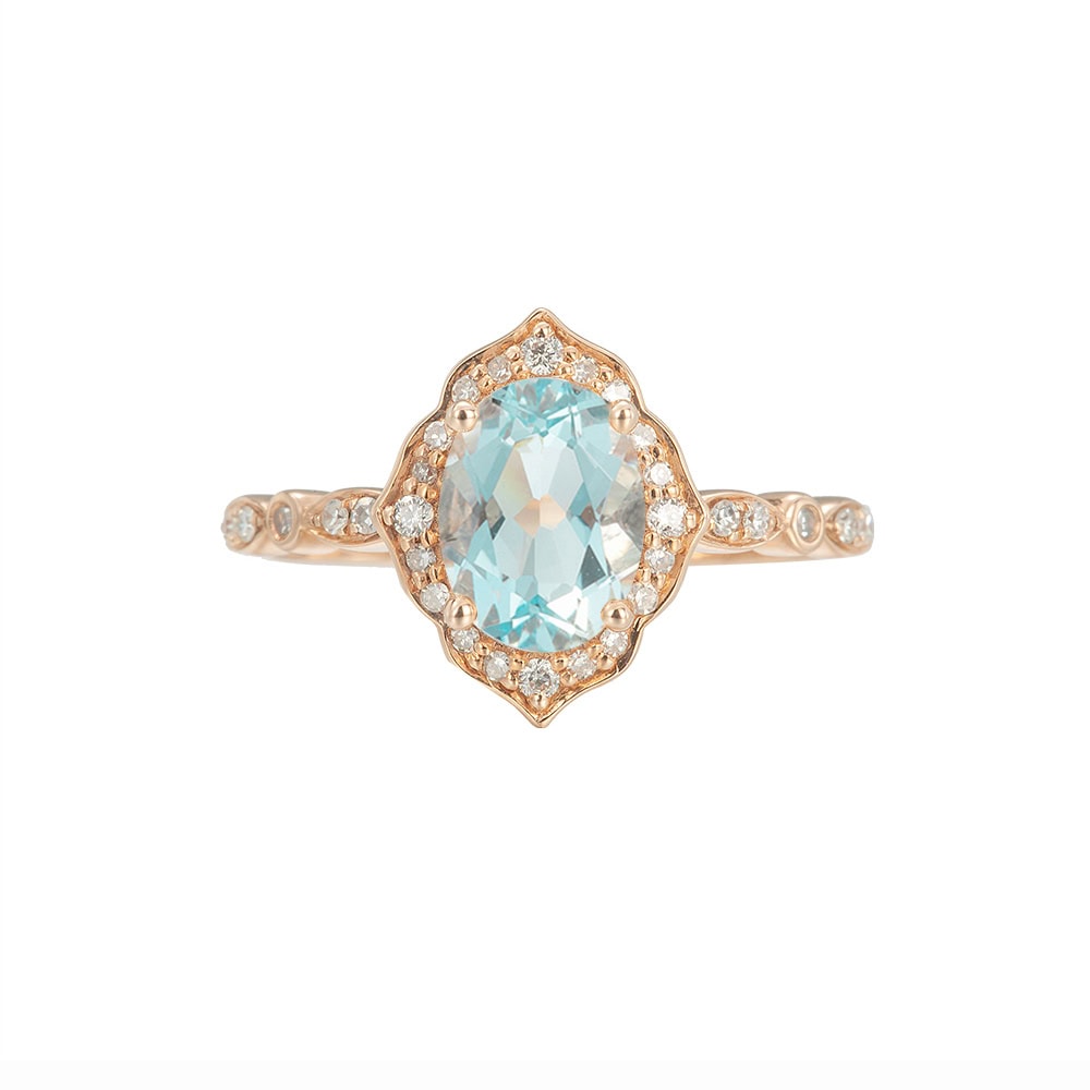 Oval Floral Aquamarine Engagement Ring - Leona
