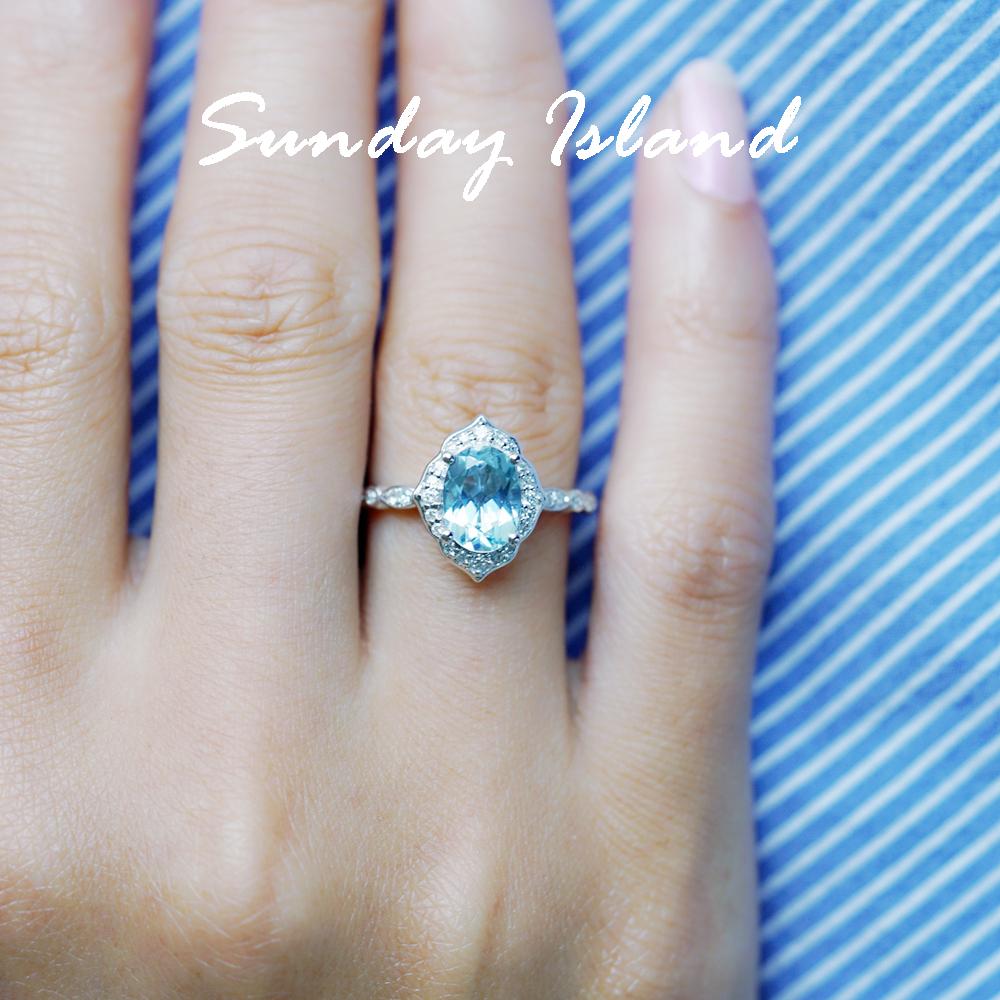 Oval Floral Aquamarine Engagement Ring - Leona - Image 3