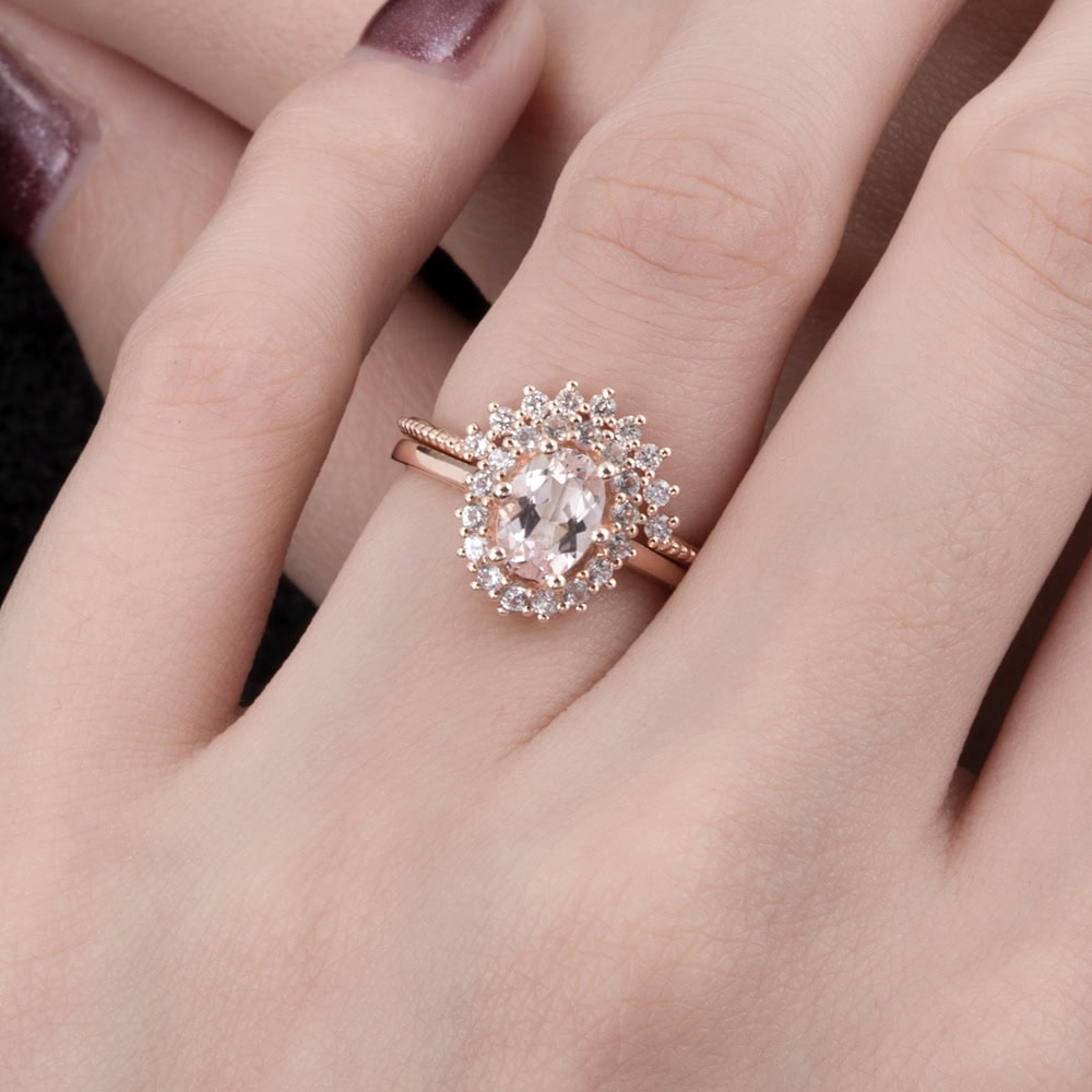 Oval Cut Halo Morganite Ring - Holly - Image 3