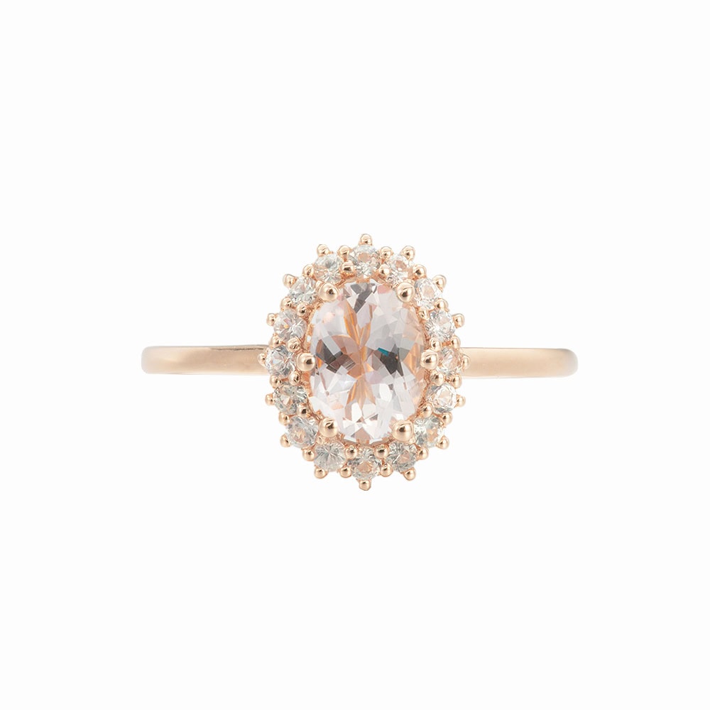 Oval Cut Halo Morganite Ring - Holly