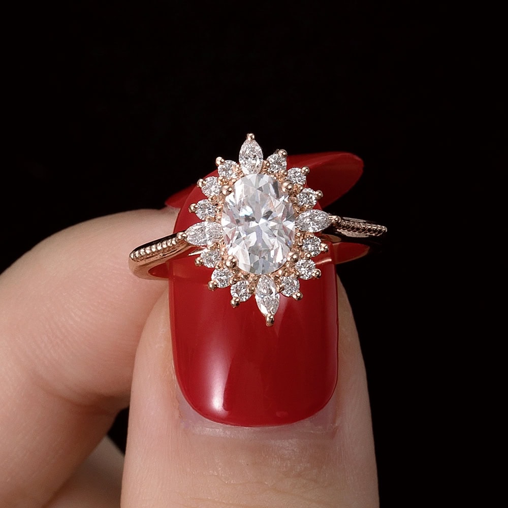 Art Deco Oval Moissanite Ring - Beatrice - Image 3